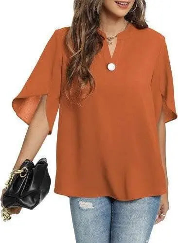 Women's Summer Tops Short Sleeve Casual Shirts V Neck Chiffon Dressy Blouse Tops - GiFTiFY