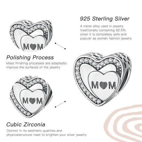 S925 Sterling Silver CharmsTo Mom Heart Charm For Women Jewelry Bracelet Necklace Accessories by Zopi