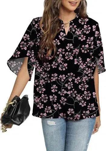 Women's Summer Tops Short Sleeve Casual Shirts V Neck Chiffon Dressy Blouse Tops - GiFTiFY