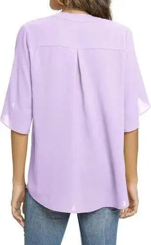 Women's Summer Tops Short Sleeve Casual Shirts V Neck Chiffon Dressy Blouse Tops - GiFTiFY
