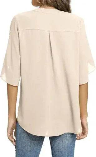 Women's Summer Tops Short Sleeve Casual Shirts V Neck Chiffon Dressy Blouse Tops - GiFTiFY