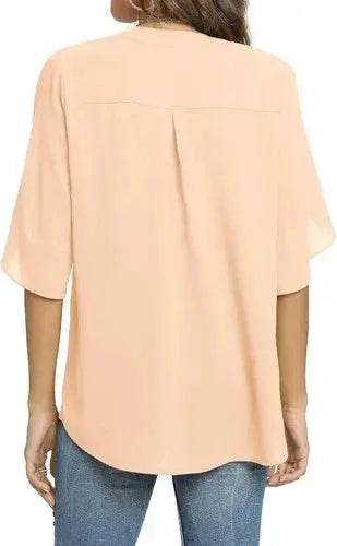 Women's Summer Tops Short Sleeve Casual Shirts V Neck Chiffon Dressy Blouse Tops - GiFTiFY