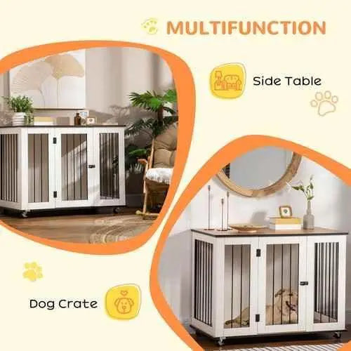 Portable Modern Dog Crate End Table with Wheels Modern Dog Crate by Zopi