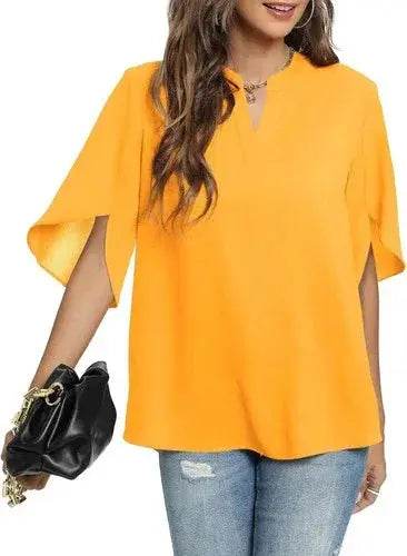 Women's Summer Tops Short Sleeve Casual Shirts V Neck Chiffon Dressy Blouse Tops - GiFTiFY