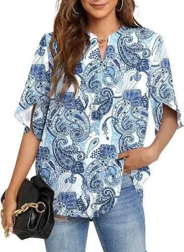 Women's Summer Tops Short Sleeve Casual Shirts V Neck Chiffon Dressy Blouse Tops - GiFTiFY