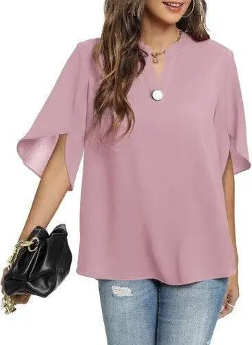 Women's Summer Tops Short Sleeve Casual Shirts V Neck Chiffon Dressy Blouse Tops - GiFTiFY