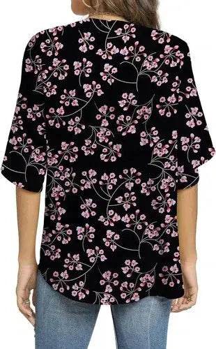 Women's Summer Tops Short Sleeve Casual Shirts V Neck Chiffon Dressy Blouse Tops - GiFTiFY