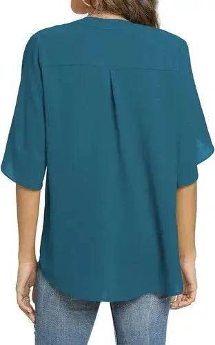 Women's Summer Tops Short Sleeve Casual Shirts V Neck Chiffon Dressy Blouse Tops - GiFTiFY