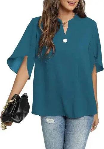 Women's Summer Tops Short Sleeve Casual Shirts V Neck Chiffon Dressy Blouse Tops Shirts by Zopi / AliExpress