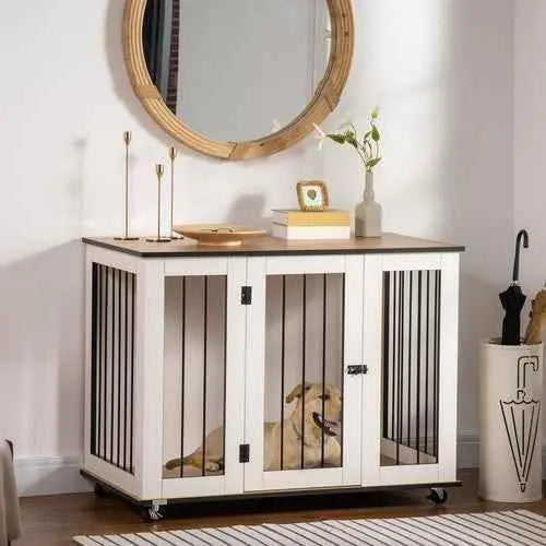 Portable Modern Dog Crate End Table with Wheels - GiFTiFY