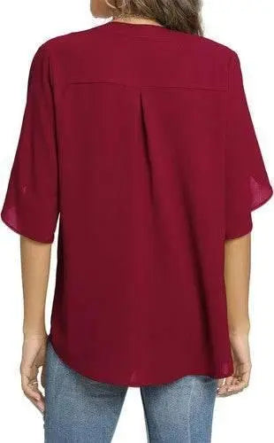 Women's Summer Tops Short Sleeve Casual Shirts V Neck Chiffon Dressy Blouse Tops - GiFTiFY