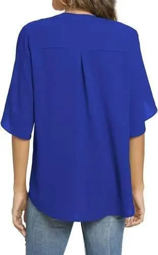 Women's Summer Tops Short Sleeve Casual Shirts V Neck Chiffon Dressy Blouse Tops - GiFTiFY
