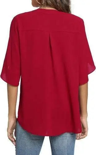 Women's Summer Tops Short Sleeve Casual Shirts V Neck Chiffon Dressy Blouse Tops - GiFTiFY