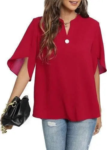 Women's Summer Tops Short Sleeve Casual Shirts V Neck Chiffon Dressy Blouse Tops - GiFTiFY
