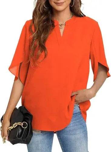 Women's Summer Tops Short Sleeve Casual Shirts V Neck Chiffon Dressy Blouse Tops - GiFTiFY