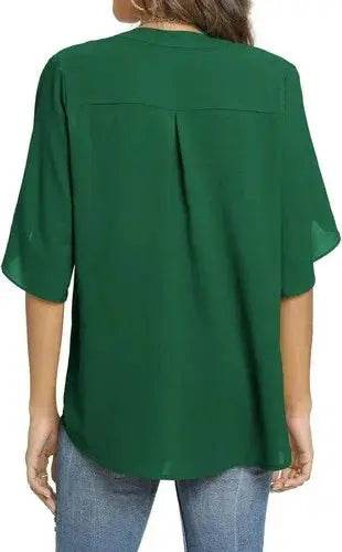 Women's Summer Tops Short Sleeve Casual Shirts V Neck Chiffon Dressy Blouse Tops Shirts by Zopi / AliExpress