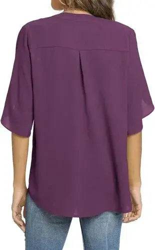 Women's Summer Tops Short Sleeve Casual Shirts V Neck Chiffon Dressy Blouse Tops - GiFTiFY