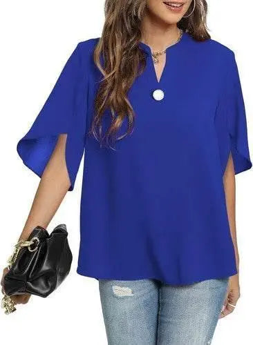 Women's Summer Tops Short Sleeve Casual Shirts V Neck Chiffon Dressy Blouse Tops - GiFTiFY