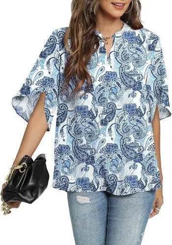 Women's Summer Tops Short Sleeve Casual Shirts V Neck Chiffon Dressy Blouse Tops Shirts by Zopi / AliExpress
