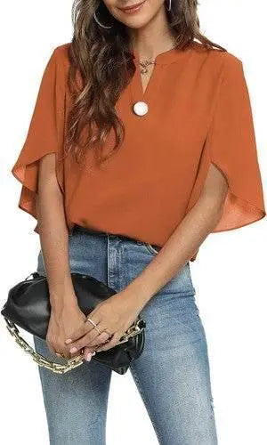 Women's Summer Tops Short Sleeve Casual Shirts V Neck Chiffon Dressy Blouse Tops - GiFTiFY