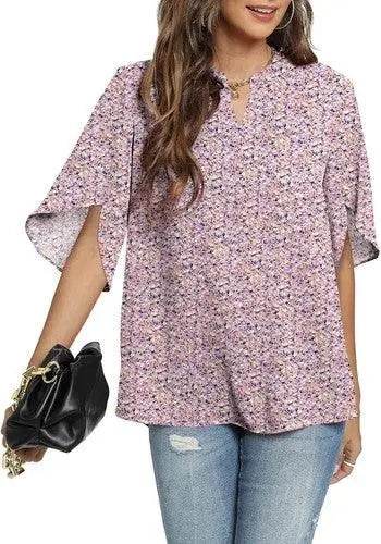 Women's Summer Tops Short Sleeve Casual Shirts V Neck Chiffon Dressy Blouse Tops - GiFTiFY