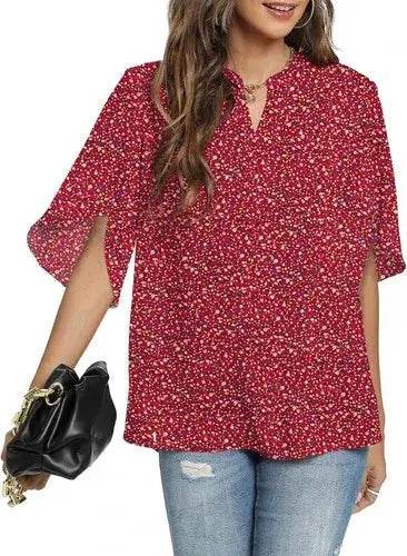 Women's Summer Tops Short Sleeve Casual Shirts V Neck Chiffon Dressy Blouse Tops - GiFTiFY