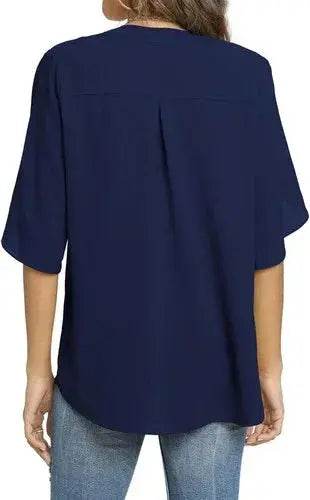 Women's Summer Tops Short Sleeve Casual Shirts V Neck Chiffon Dressy Blouse Tops - GiFTiFY