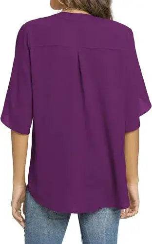 Women's Summer Tops Short Sleeve Casual Shirts V Neck Chiffon Dressy Blouse Tops - GiFTiFY