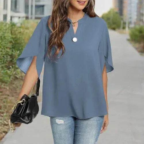 Women's Summer Tops Short Sleeve Casual Shirts V Neck Chiffon Dressy Blouse Tops - GiFTiFY