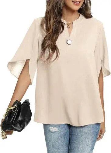 Women's Summer Tops Short Sleeve Casual Shirts V Neck Chiffon Dressy Blouse Tops - GiFTiFY