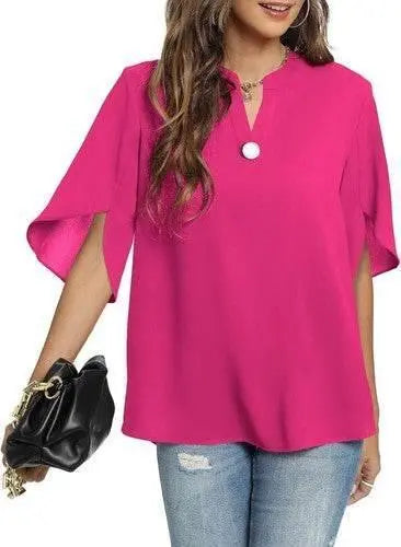Women's Summer Tops Short Sleeve Casual Shirts V Neck Chiffon Dressy Blouse Tops - GiFTiFY