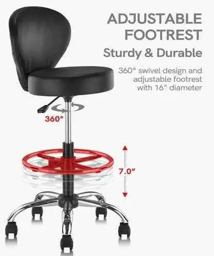 Ergonomic Rolling Spa Stool with Backrest & Footrest - GiFTiFY