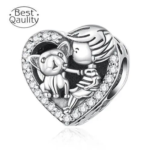 New S925 Boy & Dog Heart Charm For Women Jewelry Bracelet Necklace Accessories S925 heart charm - GiFTiFY