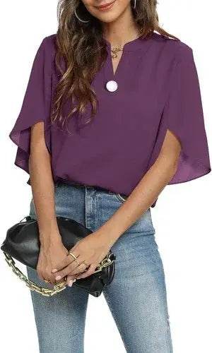 Women's Summer Tops Short Sleeve Casual Shirts V Neck Chiffon Dressy Blouse Tops Shirts by Zopi / AliExpress