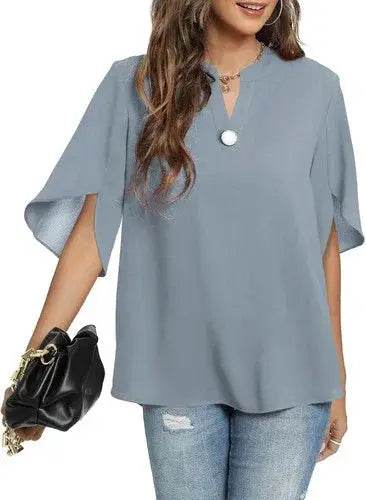 Women's Summer Tops Short Sleeve Casual Shirts V Neck Chiffon Dressy Blouse Tops - GiFTiFY