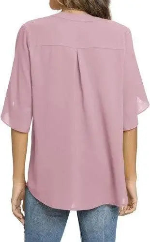 Women's Summer Tops Short Sleeve Casual Shirts V Neck Chiffon Dressy Blouse Tops - GiFTiFY
