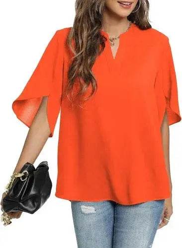 Women's Summer Tops Short Sleeve Casual Shirts V Neck Chiffon Dressy Blouse Tops - GiFTiFY