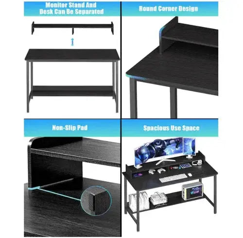 Stylish Black Computer Desk with Storage Shelves Computer Desk by Zopi