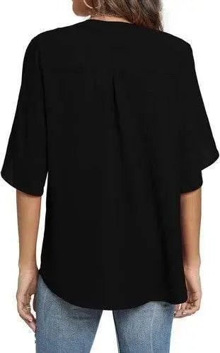 Women's Summer Tops Short Sleeve Casual Shirts V Neck Chiffon Dressy Blouse Tops - GiFTiFY