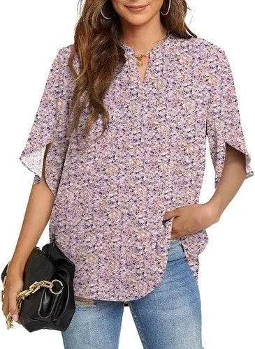 Women's Summer Tops Short Sleeve Casual Shirts V Neck Chiffon Dressy Blouse Tops - GiFTiFY