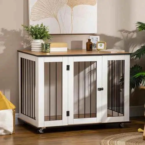 Portable Modern Dog Crate End Table with Wheels - GiFTiFY