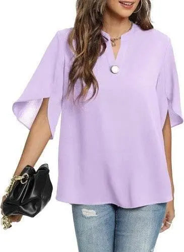 Women's Summer Tops Short Sleeve Casual Shirts V Neck Chiffon Dressy Blouse Tops - GiFTiFY