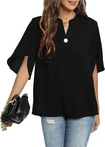 Women's Summer Tops Short Sleeve Casual Shirts V Neck Chiffon Dressy Blouse Tops - GiFTiFY