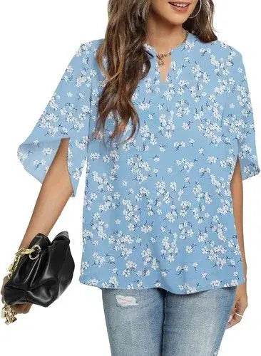 Women's Summer Tops Short Sleeve Casual Shirts V Neck Chiffon Dressy Blouse Tops - GiFTiFY