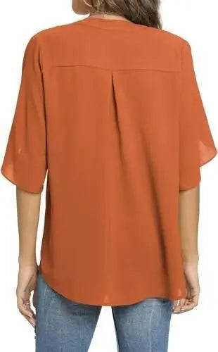 Women's Summer Tops Short Sleeve Casual Shirts V Neck Chiffon Dressy Blouse Tops - GiFTiFY