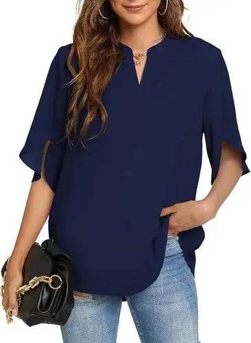 Women's Summer Tops Short Sleeve Casual Shirts V Neck Chiffon Dressy Blouse Tops - GiFTiFY