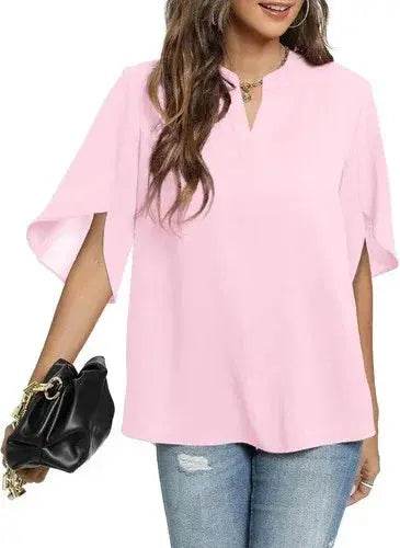 Women's Summer Tops Short Sleeve Casual Shirts V Neck Chiffon Dressy Blouse Tops - GiFTiFY