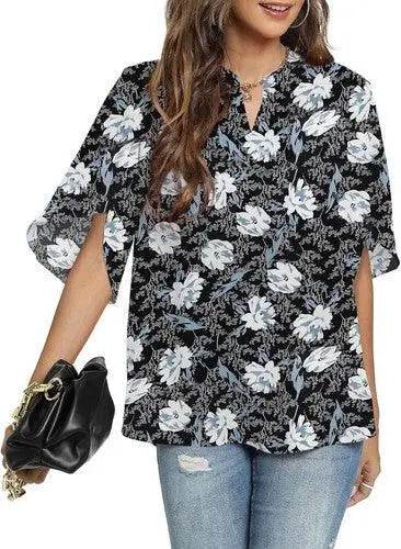 Women's Summer Tops Short Sleeve Casual Shirts V Neck Chiffon Dressy Blouse Tops Shirts by Zopi / AliExpress
