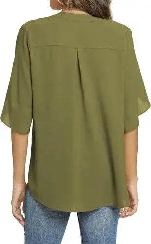 Women's Summer Tops Short Sleeve Casual Shirts V Neck Chiffon Dressy Blouse Tops - GiFTiFY