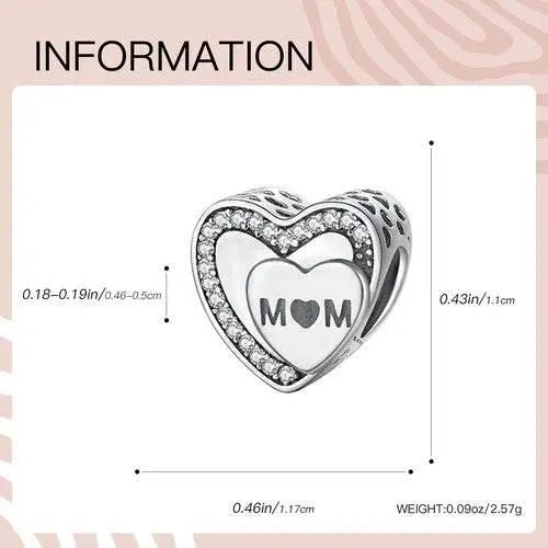 S925 Sterling Silver CharmsTo Mom Heart Charm For Women Jewelry Bracelet Necklace Accessories by Zopi